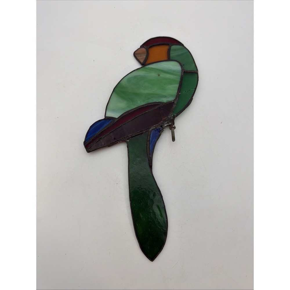 vintage stained glass or faux-stained glass parrot